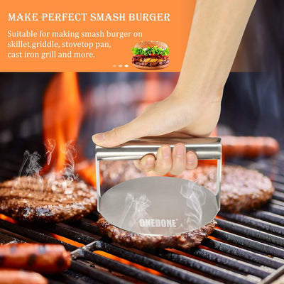 Prensa hamburguesas acero inox 5.5pulg con coctelera y 100 pzas