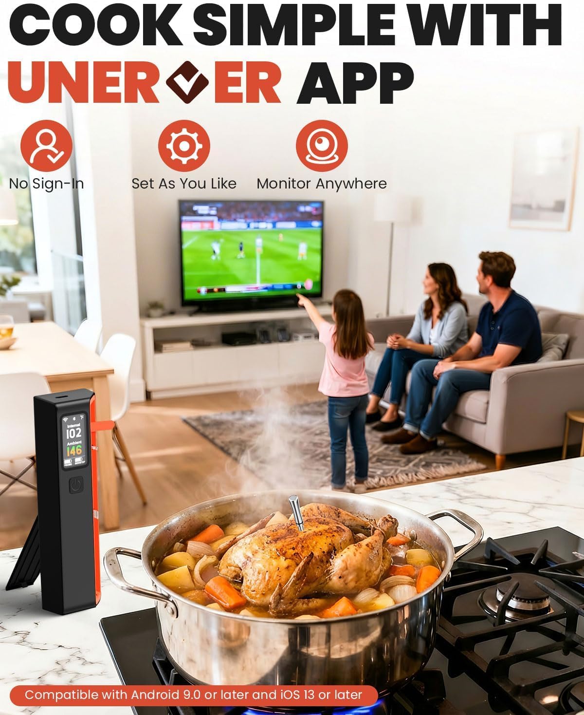 Termómetro inalámbrico para carne con WiFi y 6 sensores de alta precisión