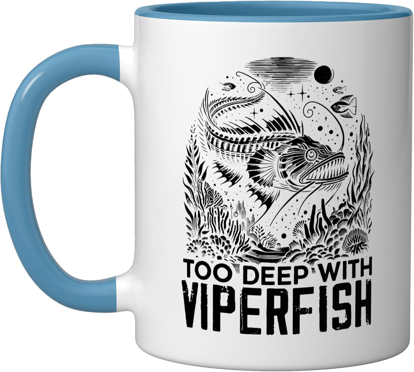 Taza Cerámica para Pescar Profundo Azul/Blanco