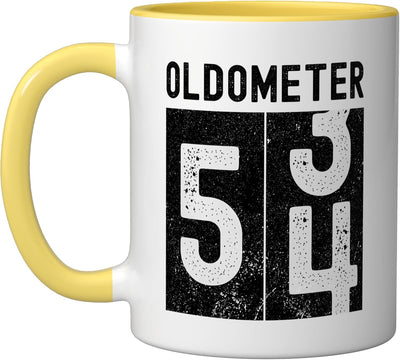 Taza cerámica retro para cumpleaños 54 años hombre amarillo/blanco