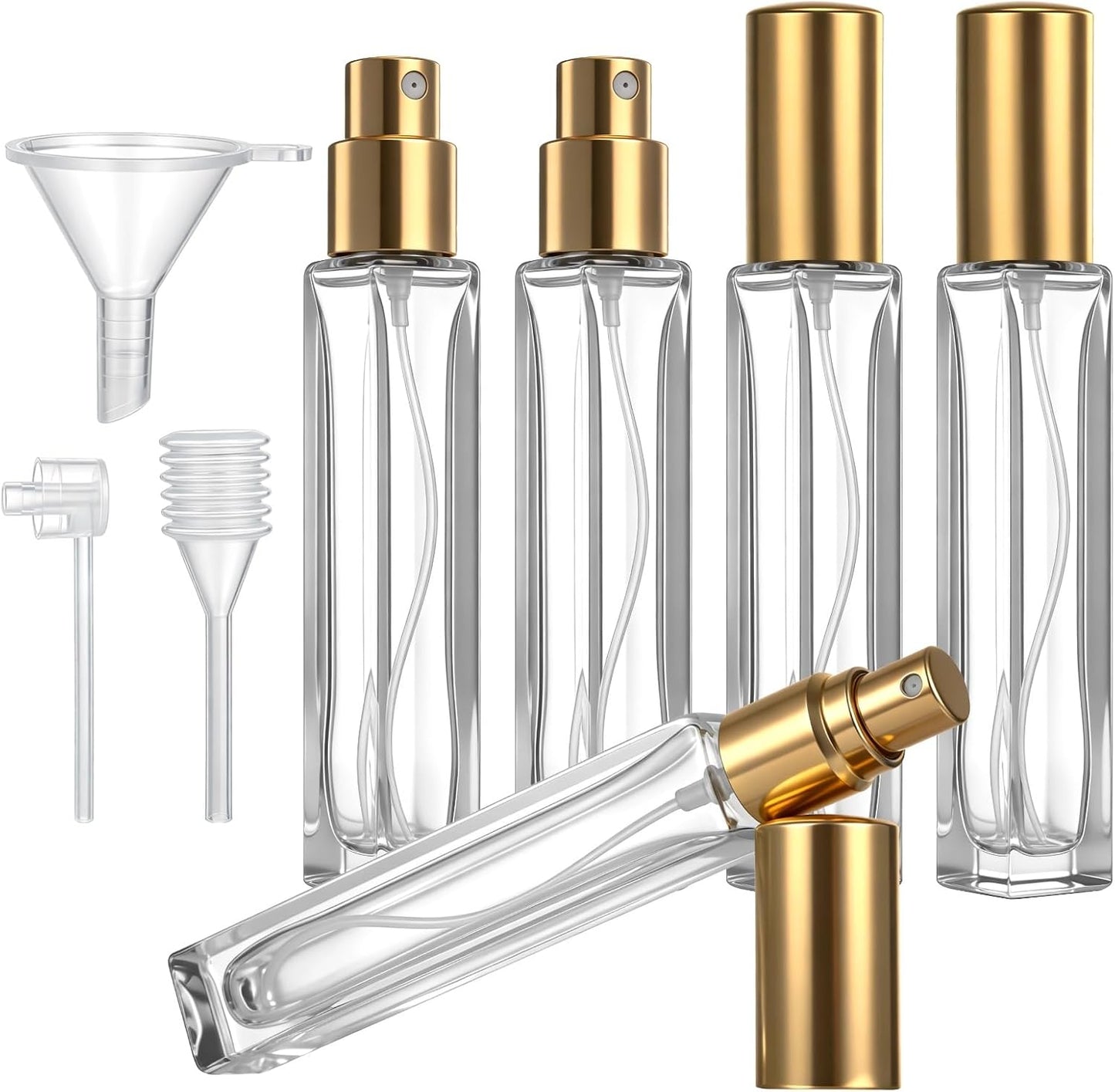 5 Botellas Spray Perfume 0.3oz Vidrio Recargable Tapa Dorada Viaje