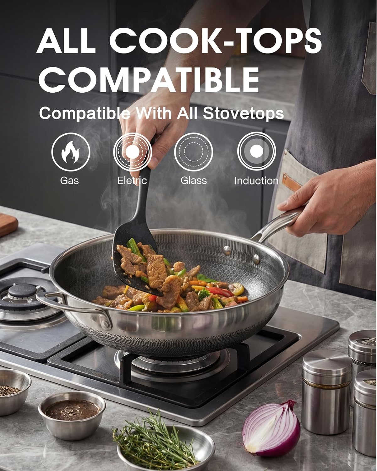 Wok antiadherente 12pulg acero inox 3 capas sin PFOA