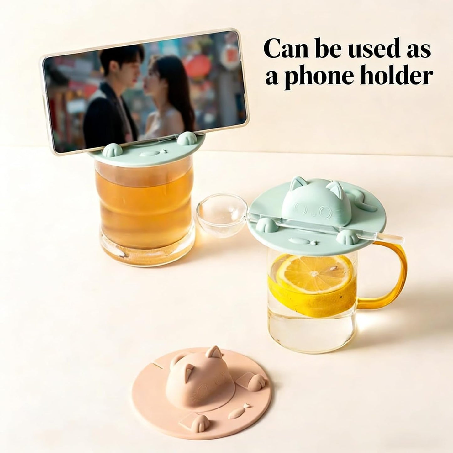 Fundas de silicona para tazas con soporte para bolsa de té diseño de gato