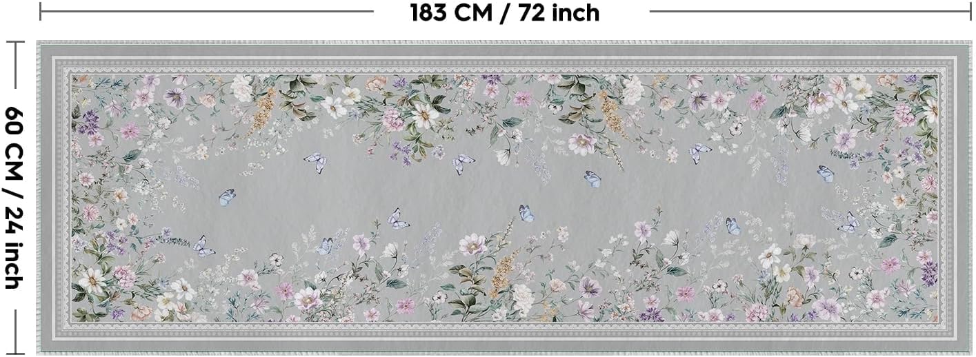 Alfombra pasillo 2x6ft antideslizante lavable mariposas grises
