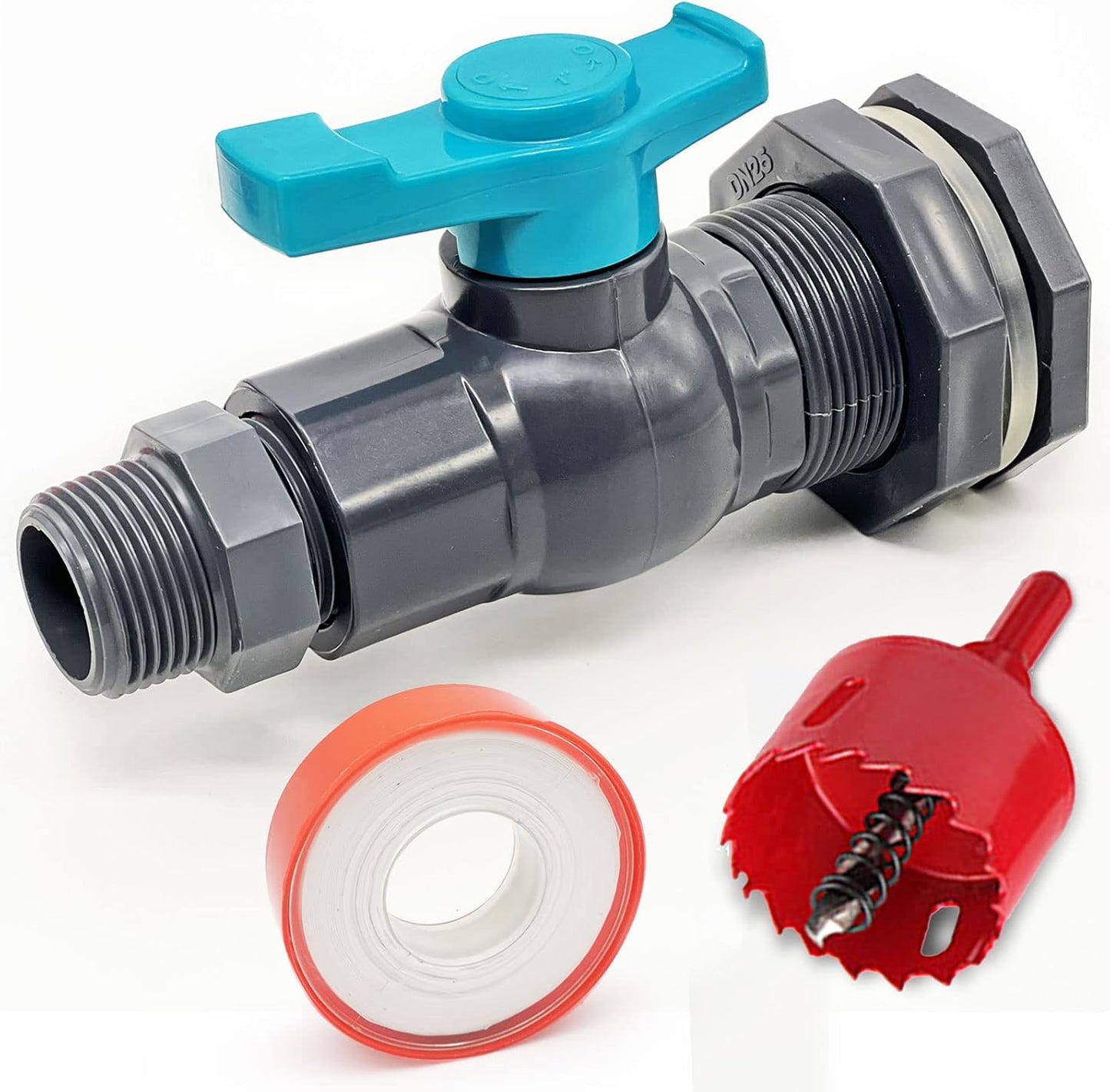 Kit espiga barril lluvia con sierra agujero y válvula bola PVC 32mm
