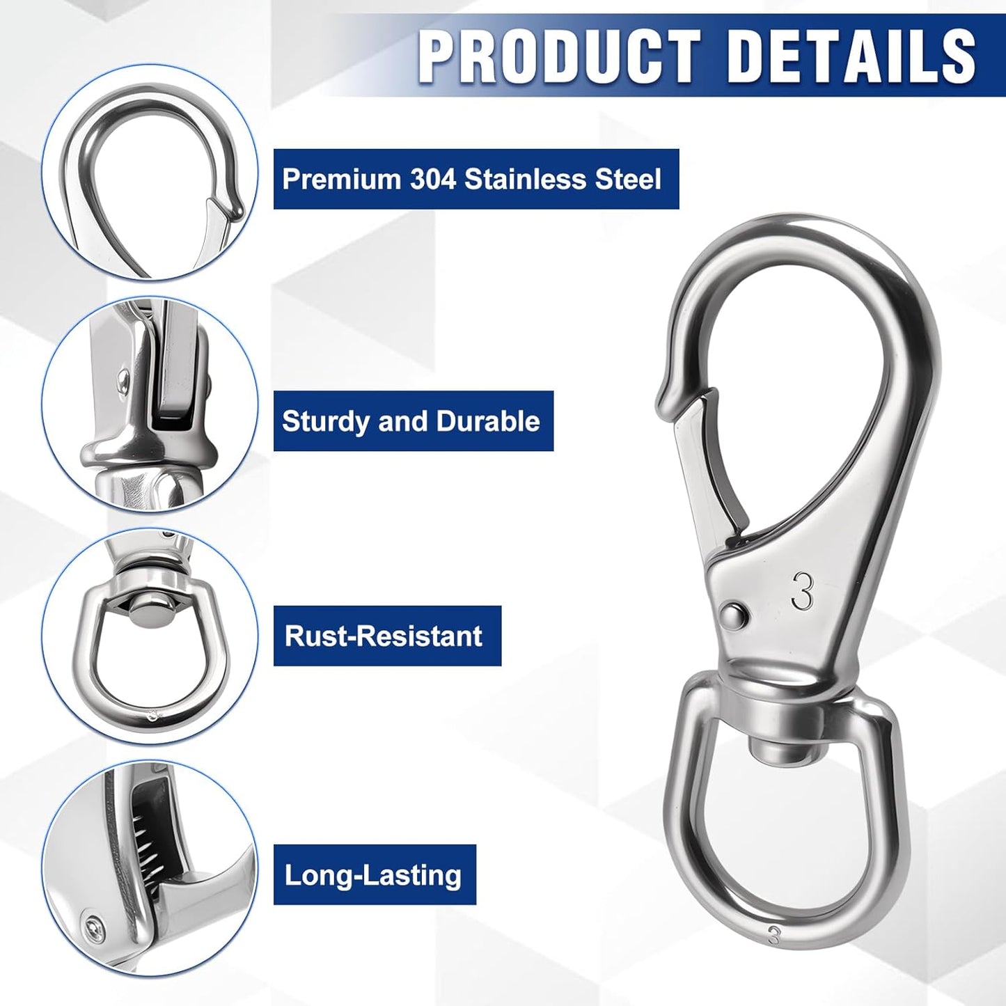2 Ganchos Giratorios Acero Inox 304 Clips Bandera