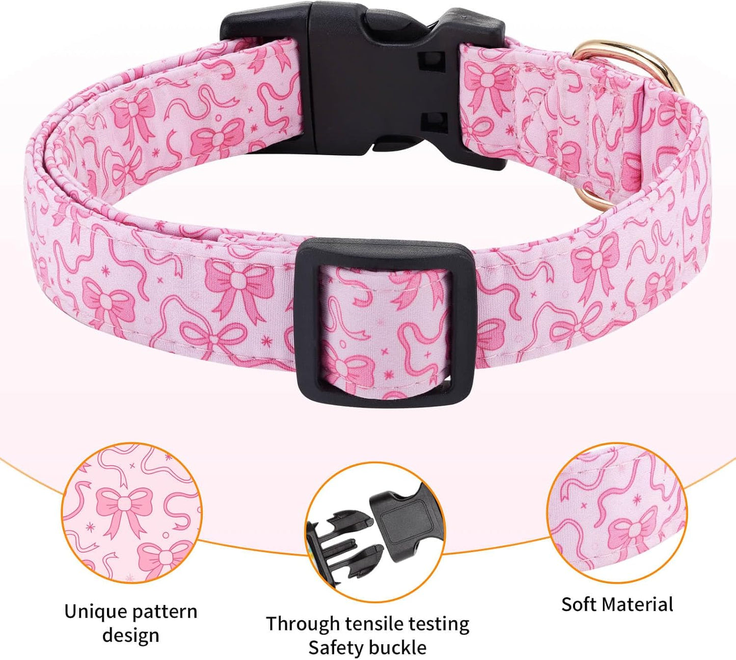 Collar perro ajustable con lazo rosa para perros medianos