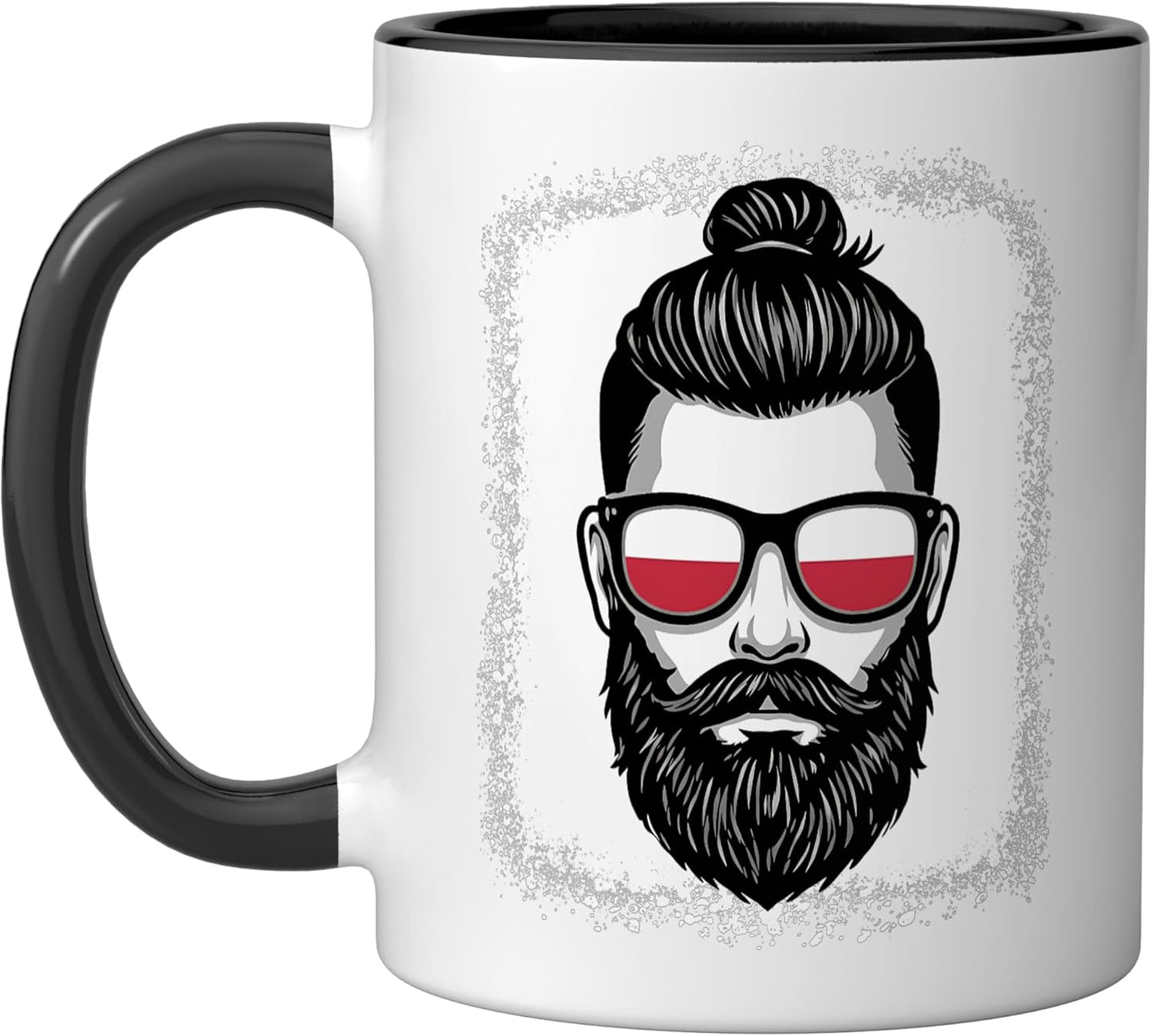 Taza cerámica para viaje con bandera de Polonia y barba estilo man bun