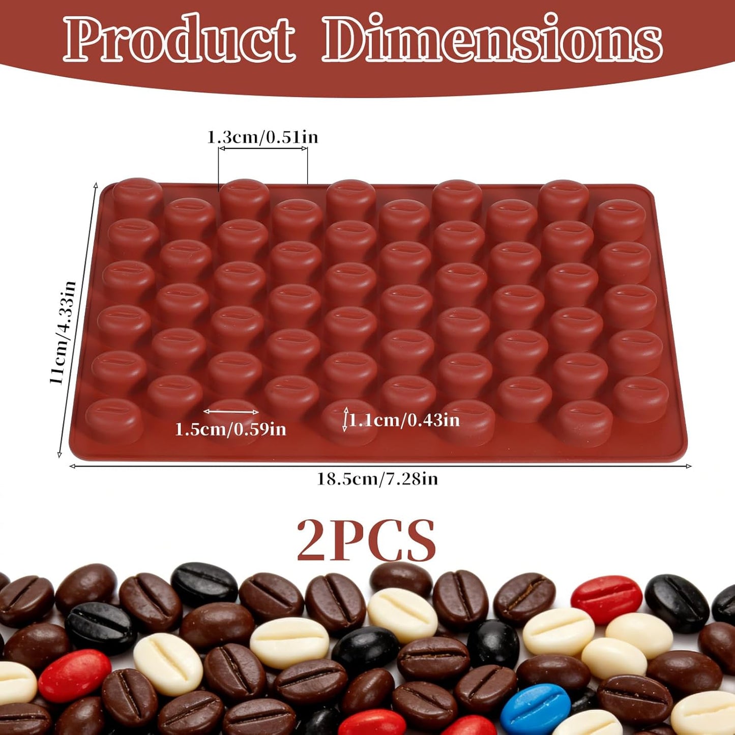 Moldes de silicona para granos de café grado alimenticio, 55 cavidades