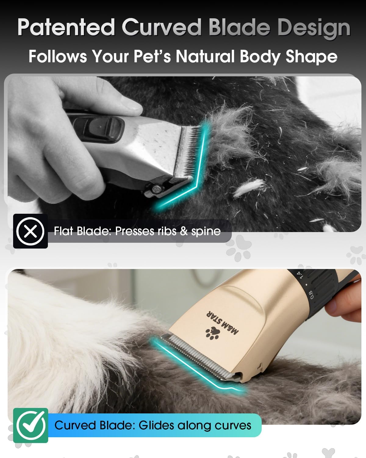 Kit aseo perros cortadora pelo inalámbrica IPX7 recargable