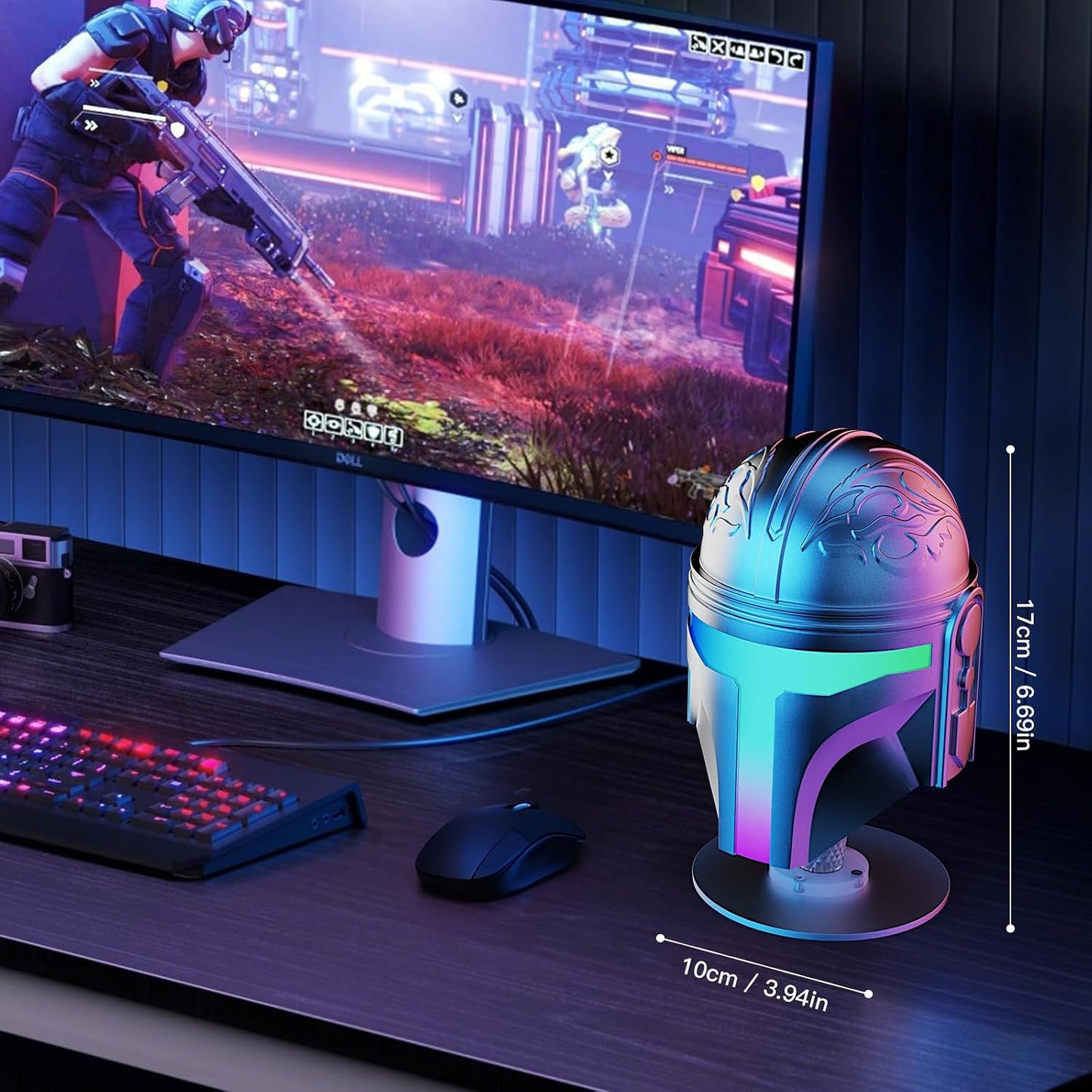 Luz nocturna casco guerra metal pulido recargable coleccionable