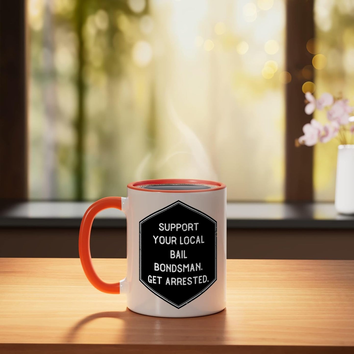 Taza Cerámica Soporte Local Bailsman Arrestado Naranja/Blanco