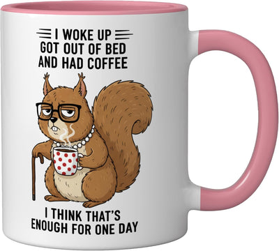 Taza Cerámica Desayuno Con Diseño Squirrel Rosa/Blanco