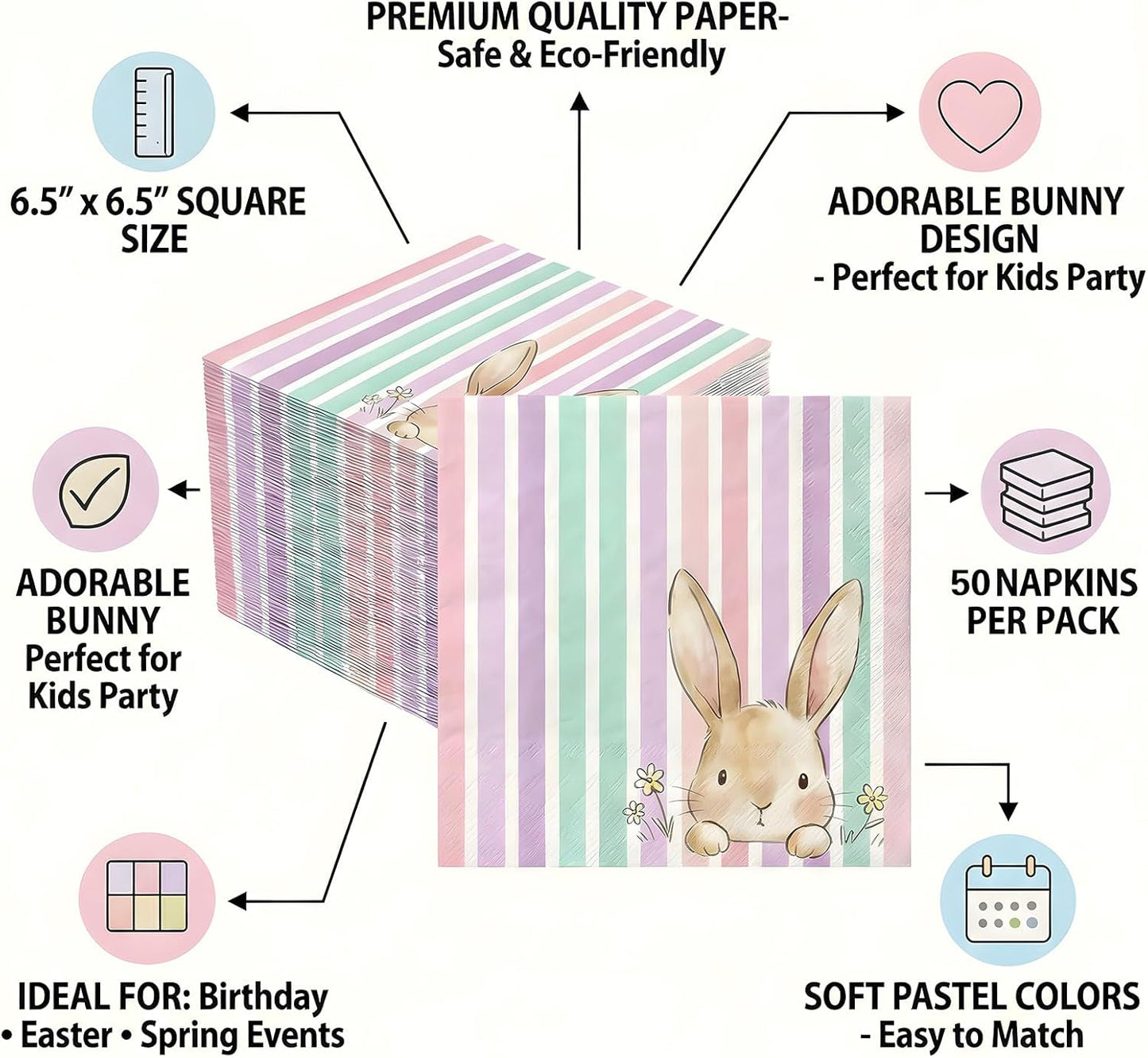 Servilletas Pascua conejo rayas pastel 50 uds