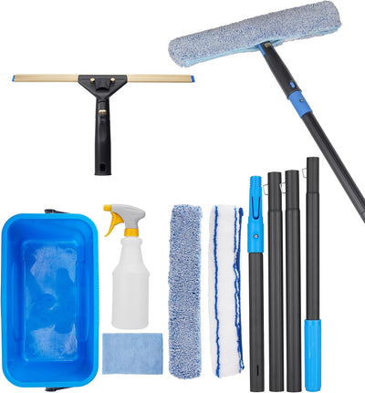 Kit limpieza ventanas con cubo escurridor 1.26m jalador spray paño