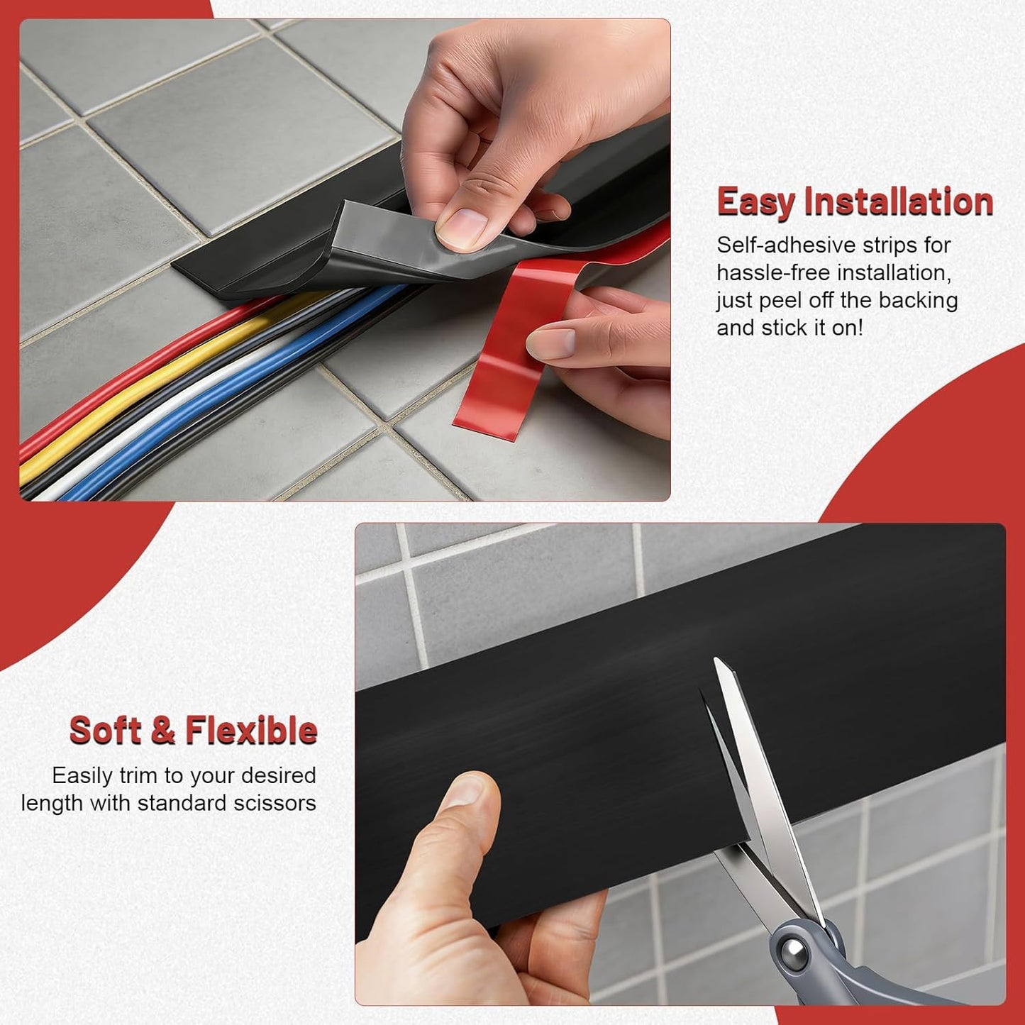 Cubierta cable suelo 16.4pies PVC protege cables autoadhesiva