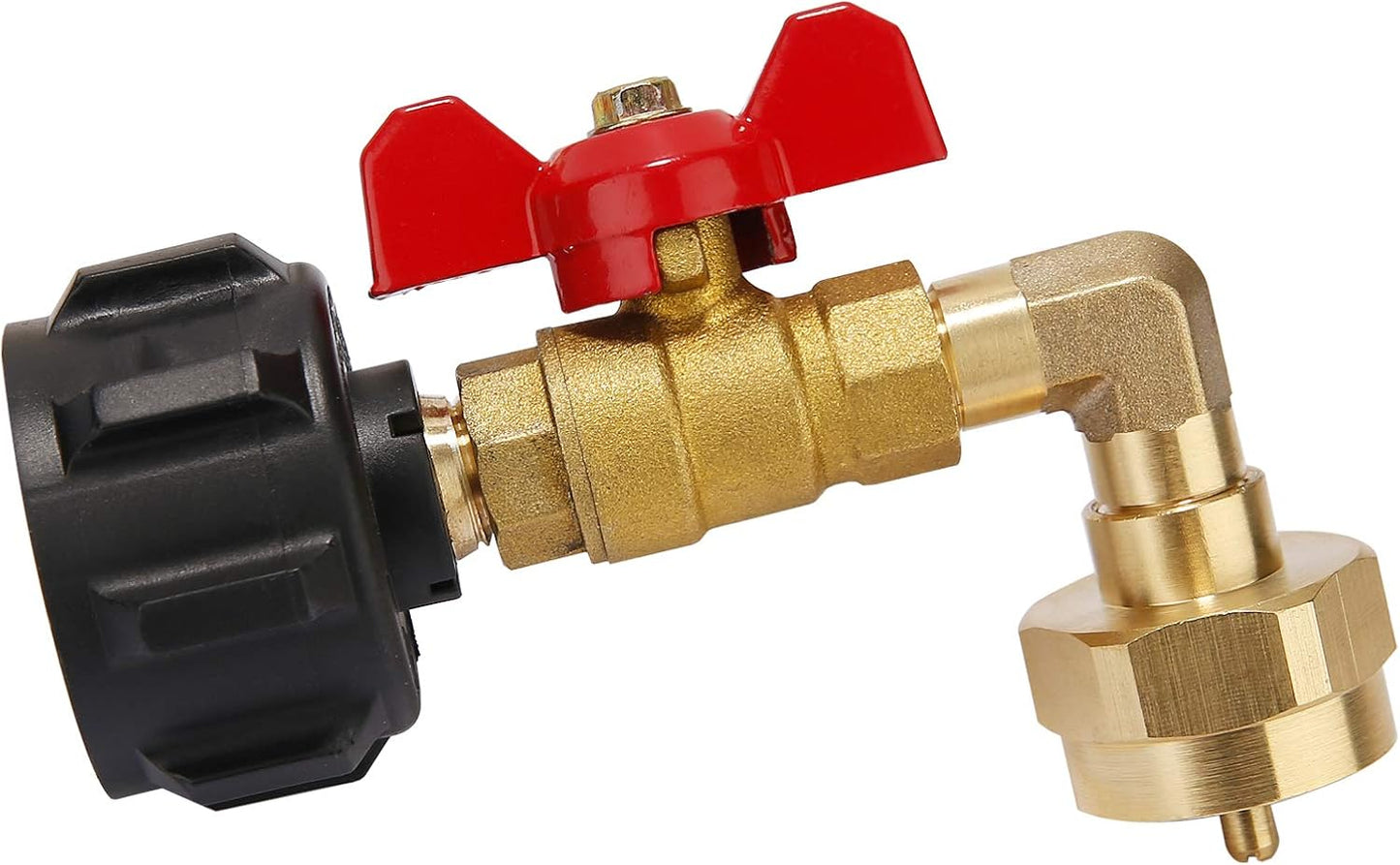 Adaptador codo propano 90 grados válvula on-off camping