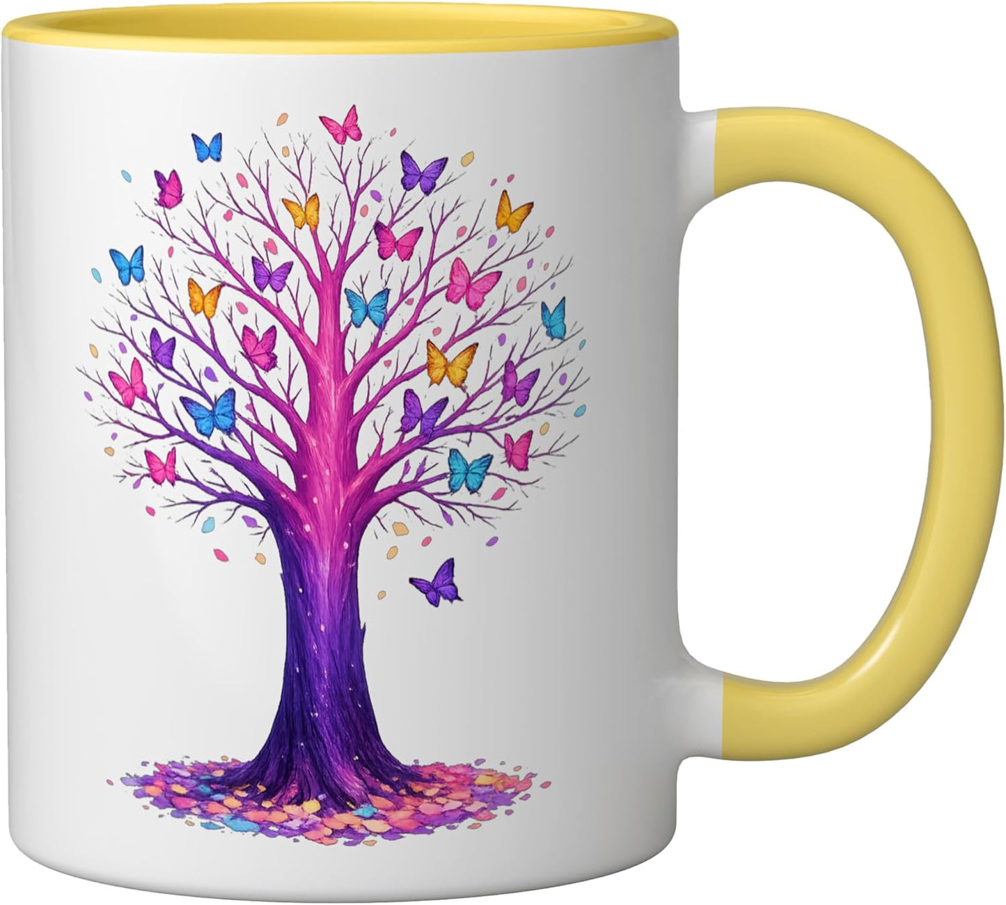 Taza Cerámica Mariposa Monarca Estilo Naturaleza Amarillo Blanco