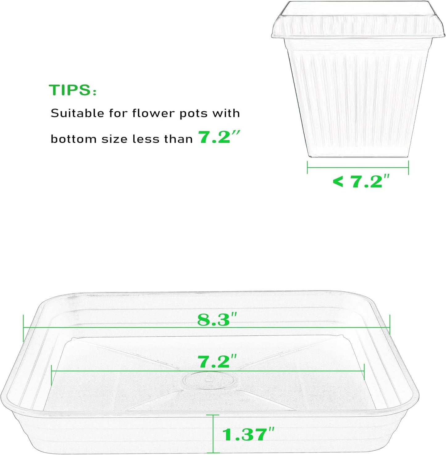 Bandeja cuadrada 8pulg plástico resistente plantas