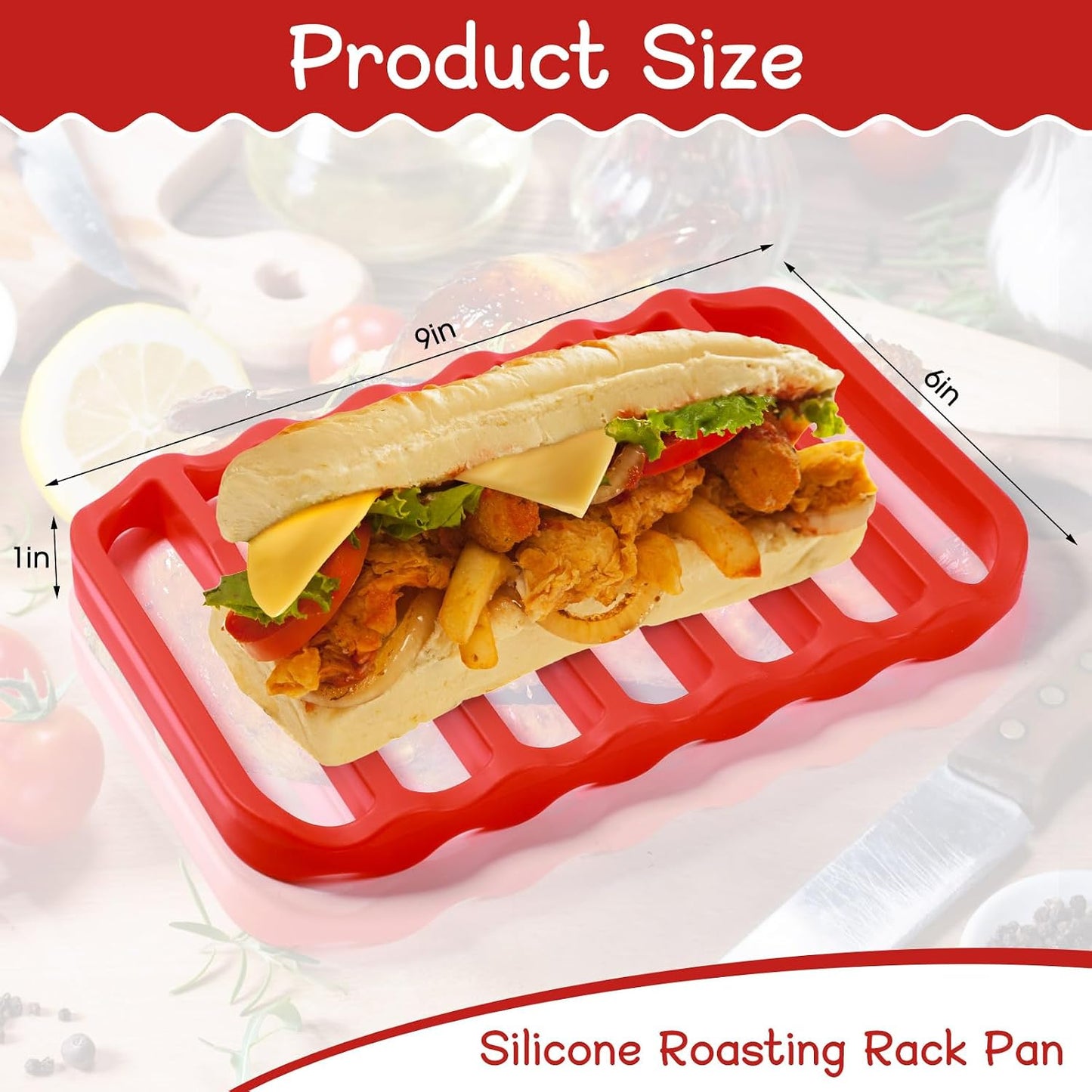 4 Pzas Parrilla Silicón 9x6pulg Antiadherente Rojo para Horno