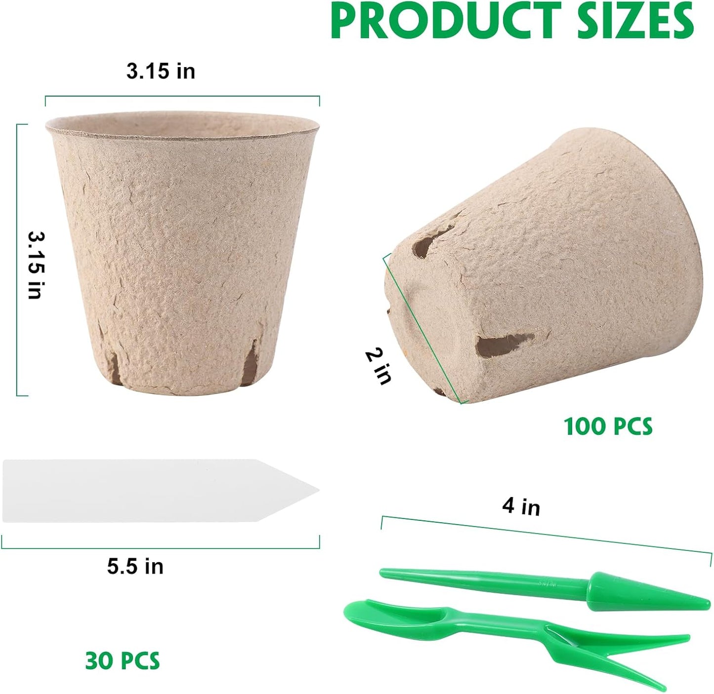 100 Macetas Turba 3.15pulg con Agujeros Drenaje y Etiquetas