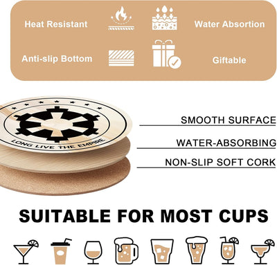 6 posavasos de corcho Wars para bebidas, decoración de cocina y bar
