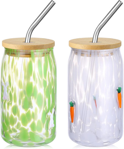 Vaso de jugo Honeydak con tapa y pajitas, forma lata de Pascua