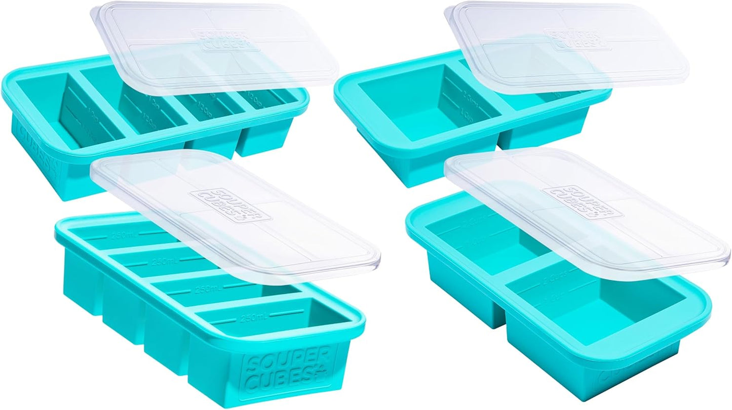 Set 4 Moldes Silicona Congelador 1 y 2 Tazas Con Tapas
