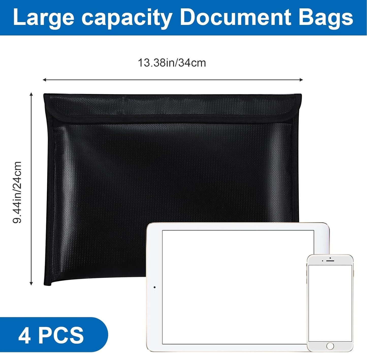 4 Bolsas Documentos Ignífugas Impermeables 13x9pulg Con Cremallera