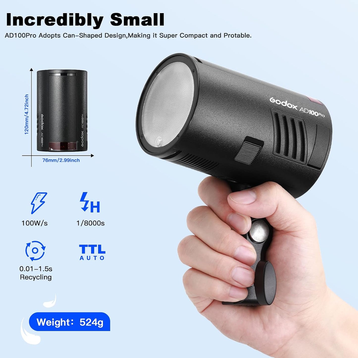 Flash estroboscópico AD100pro 2600mAh 100Ws
