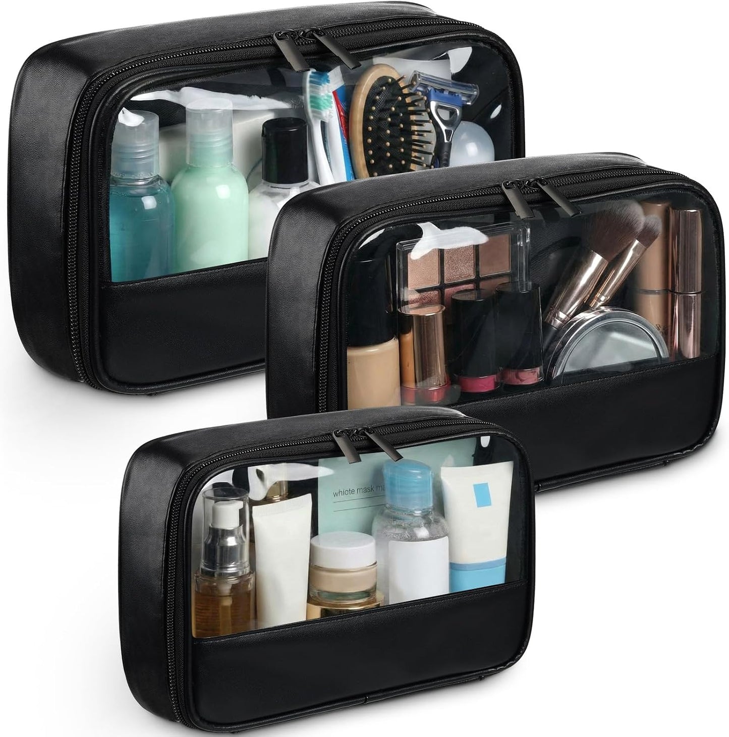 Bolsa maquillaje transparente 3 pzas mujer niña