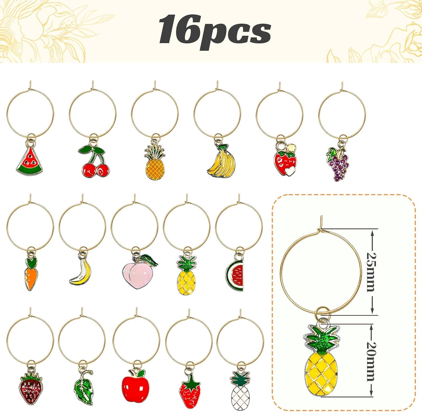 16 Dijes Copa Vino Etiqueta Identificadora Anillo Fruta