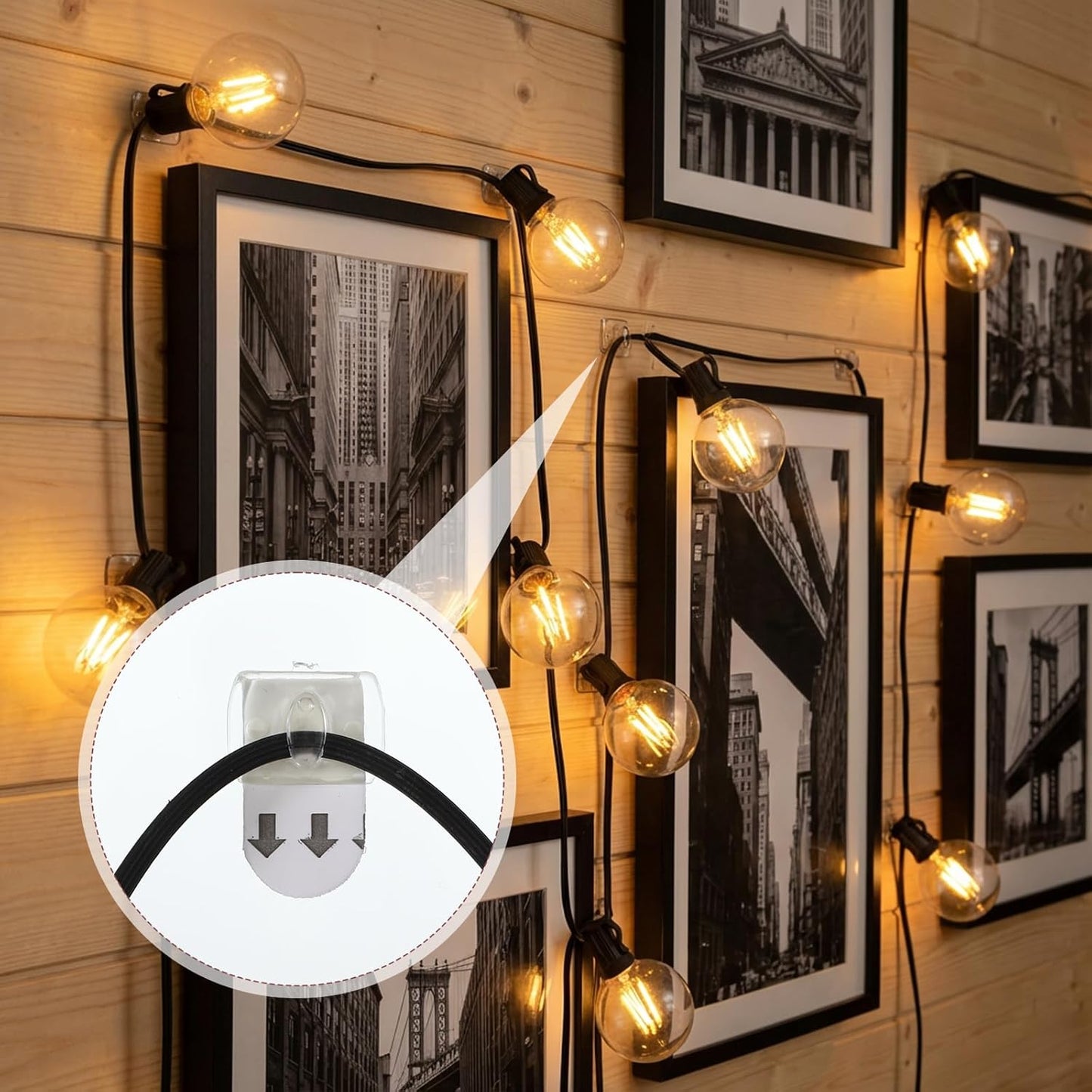 60 Mini Ganchos Adhesivos Tira Luces Transparente Extraible
