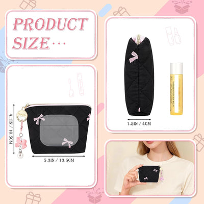 Bolsa maquillaje XS con pajarita y llavero acolchado negro