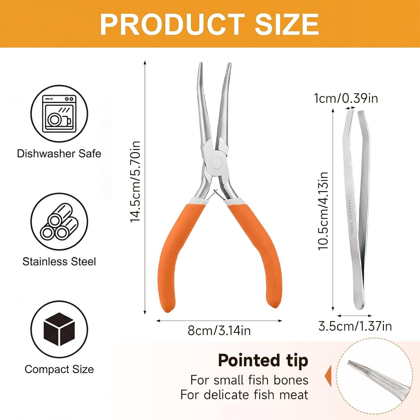 Set 2 Pinzas Hueso Pescado Acero Inox