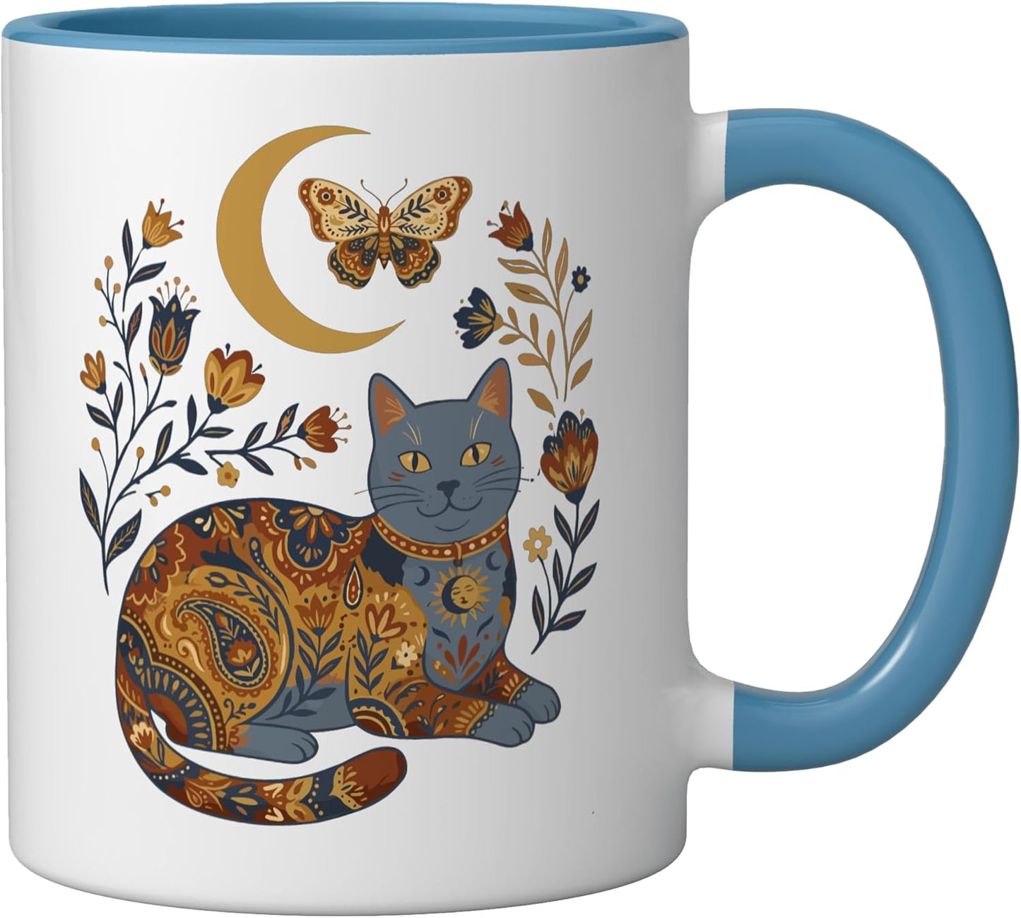 Taza cerámica floral azul/blanco estilo boho celestial