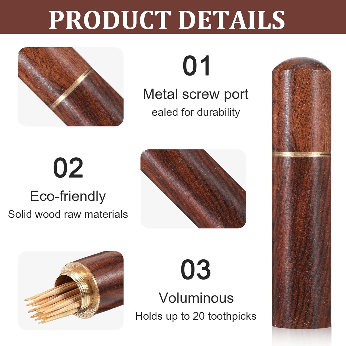 Estuche de madera para palillos de dientes y accesorios de viaje