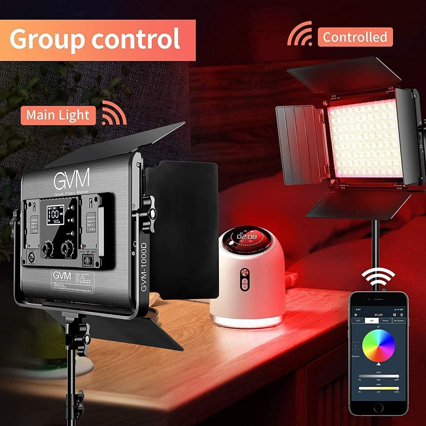 Luz video LED RGB Bluetooth 1000D PRO 736 cuentas para YouTube