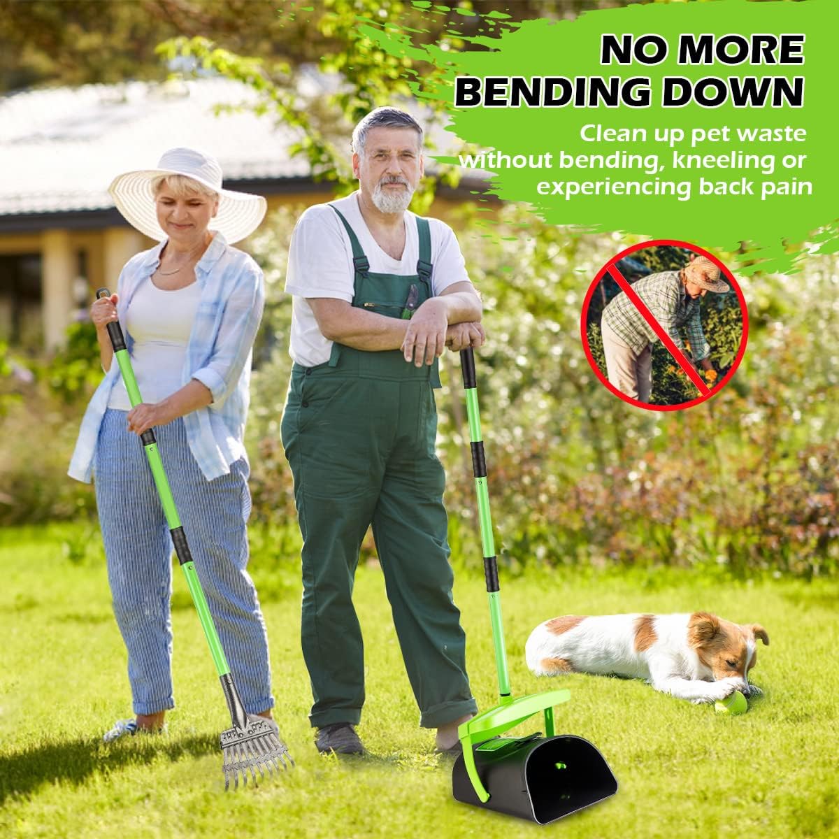 Kit cubo giratorio rastrillo 100 bolsas desechos perros 36.6pulg