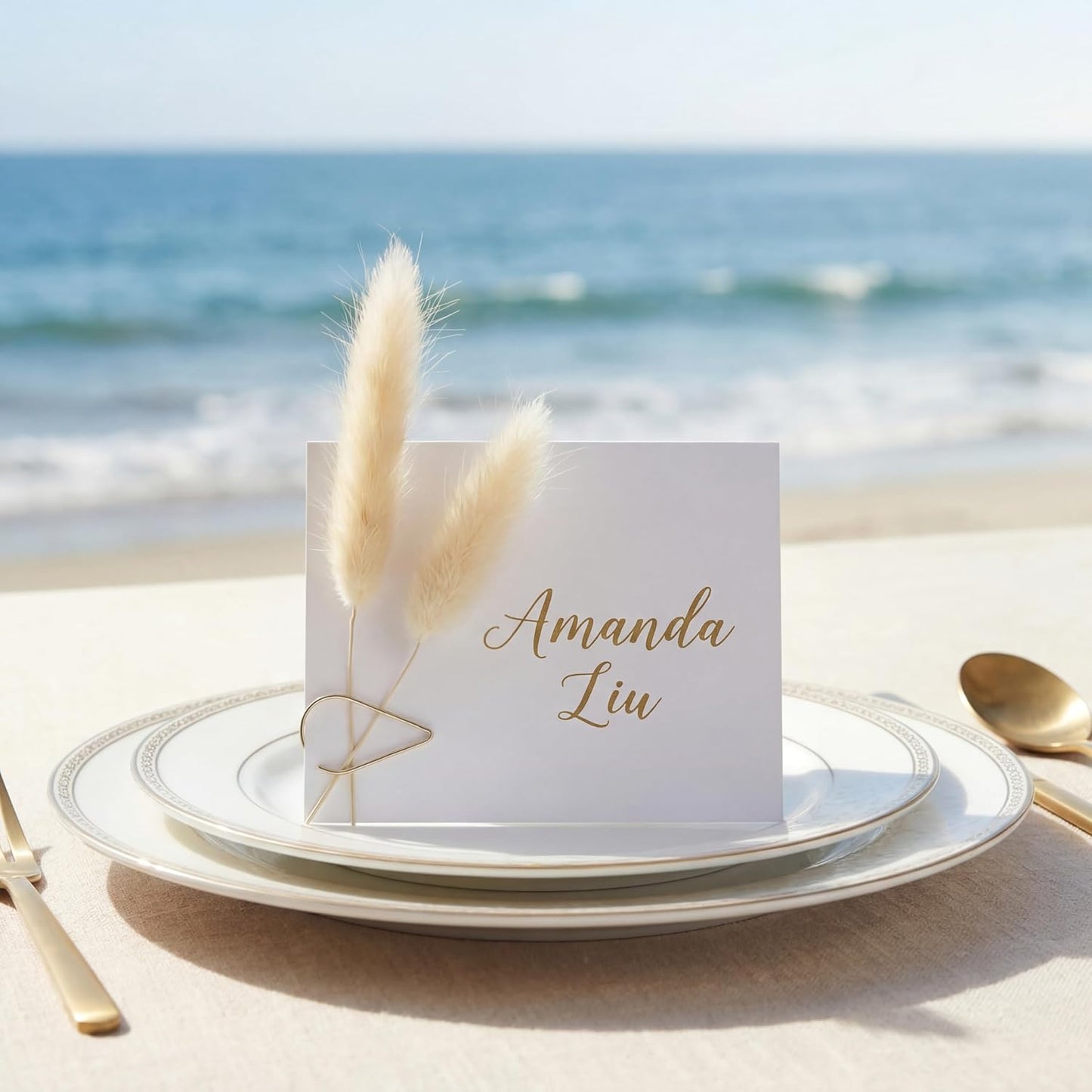 Paquete de 50 tarjetas de lugar de boda con cola de conejo y flores secas de pampas