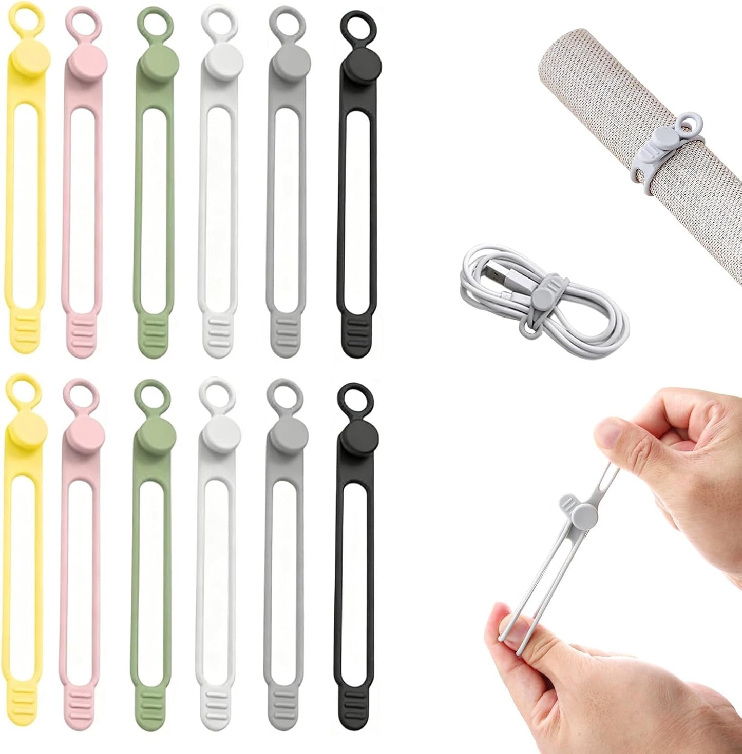 Organizador cables silicona 12 correas elásticas multiusos
