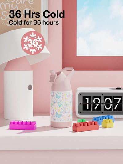 Botella de agua para niños sin BPA doble pared acero inoxidable con pajilla