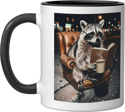 Taza Cerámica Raccoons Lectura Café Negro/Blanco