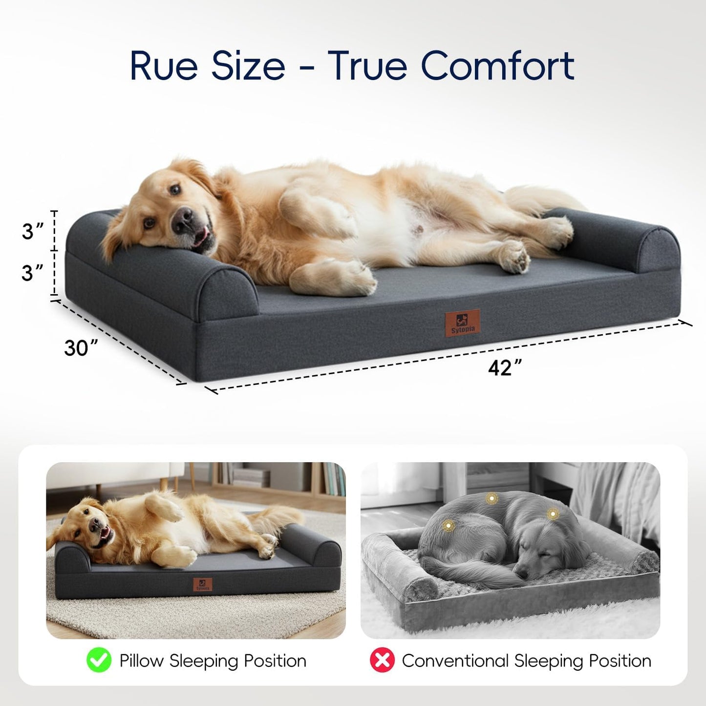 Sofá cama perros grandes espuma impermeable 42x30pulg gris oscuro