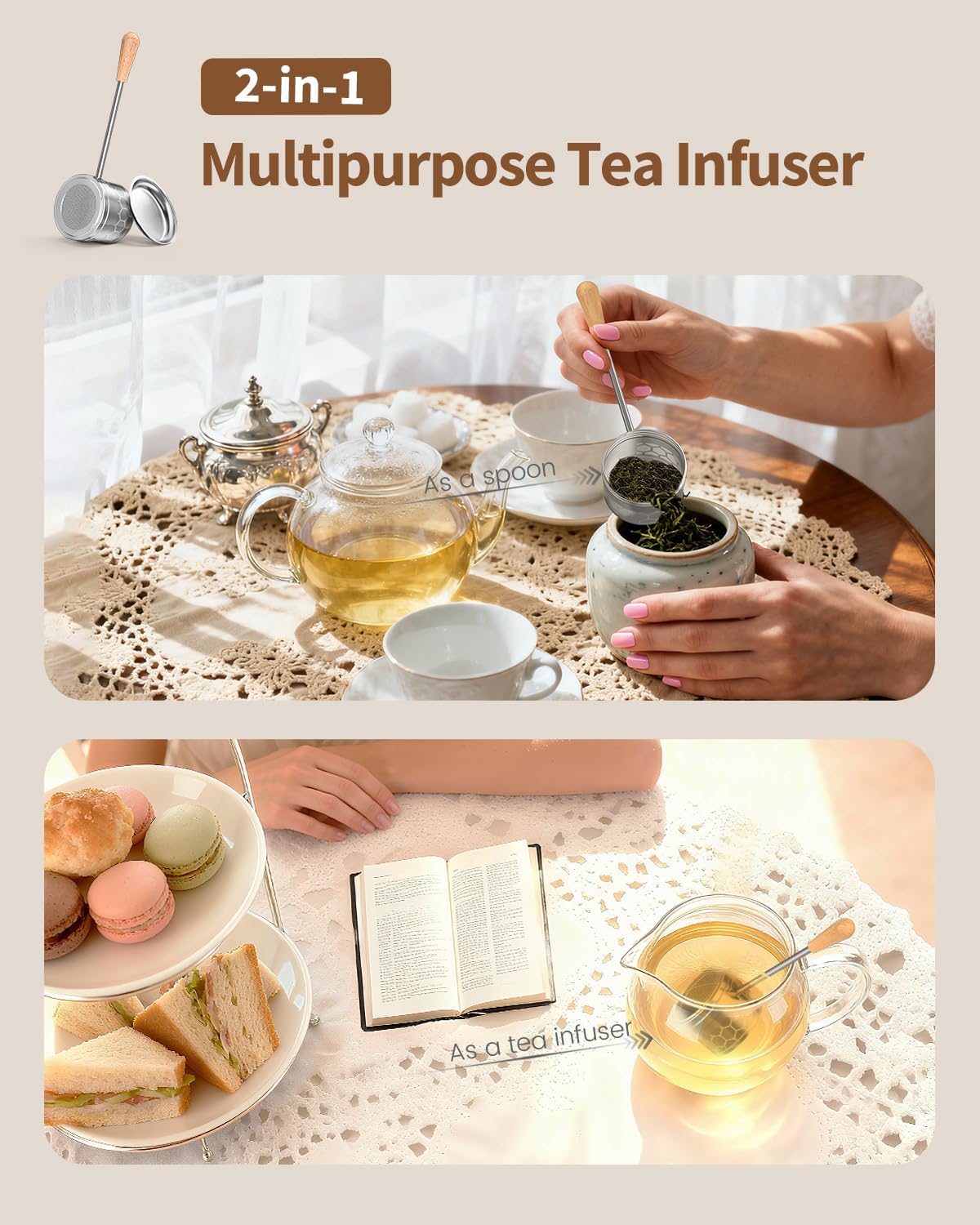 Infusor té suelto 2en1 acero inox 304 con asa