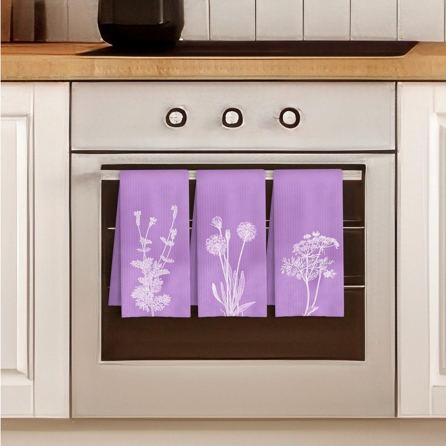 Toallas de cocina florales moradas botánicas lavanda 16 x 24