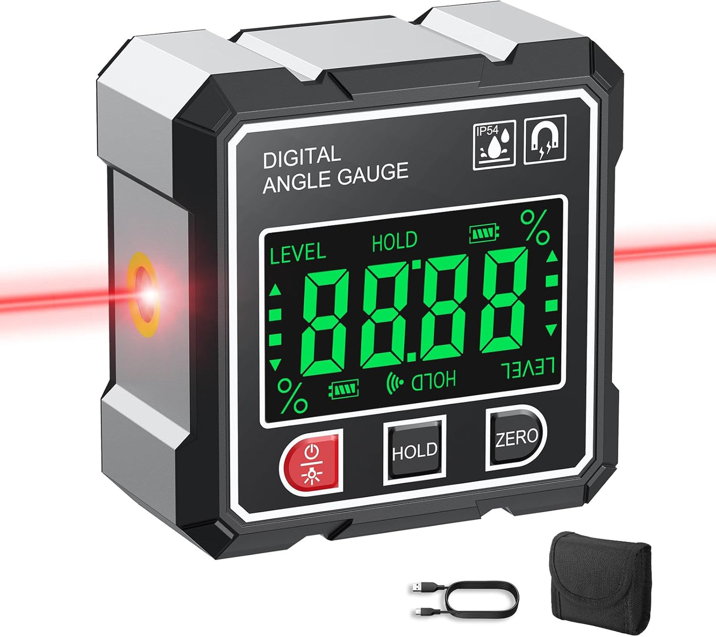 Nivel digital láser 4 lados con retroiluminación y precisión ±0.1°
