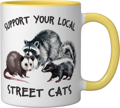 Taza cerámica para gatos callejeros amarillo/blanco