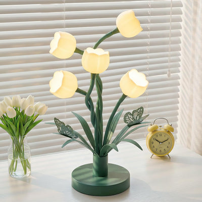 Lámpara mesa tulipán 5 cabezales cisne luz dormitorio