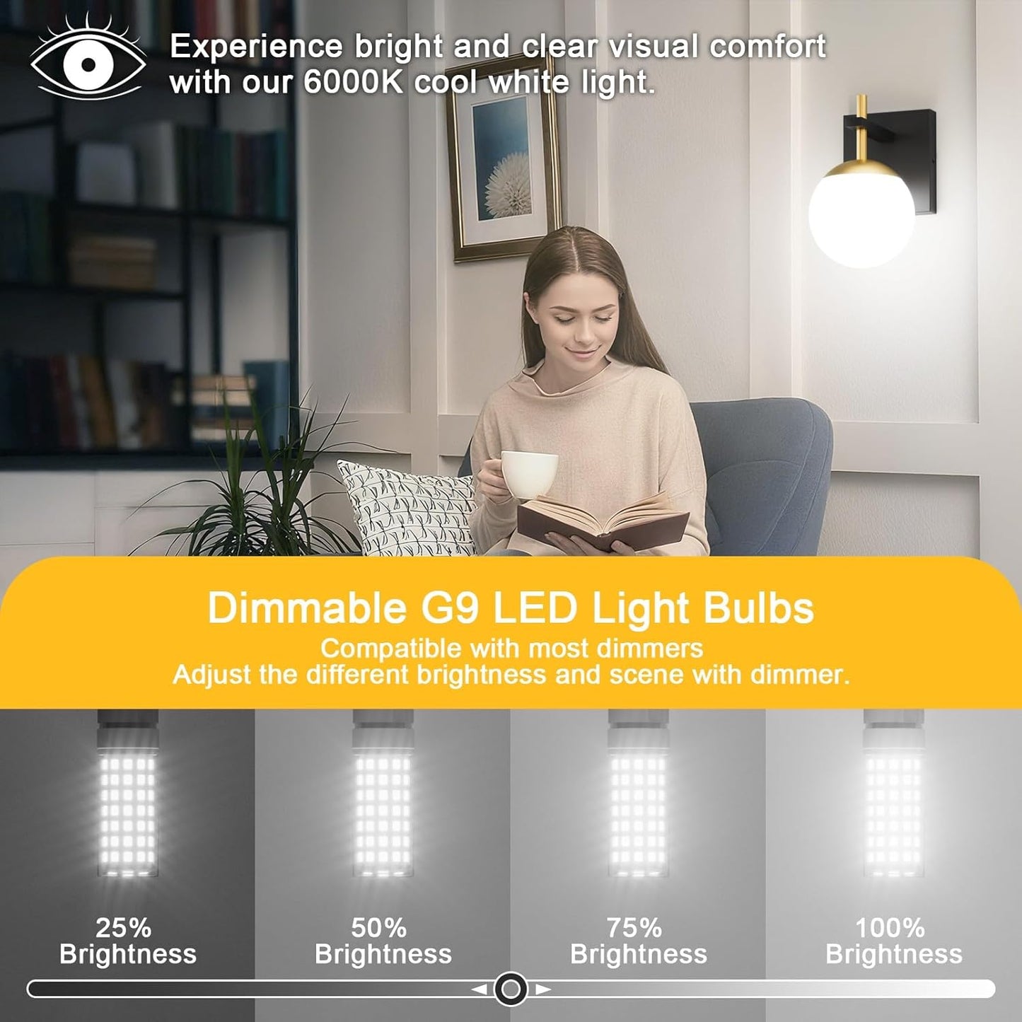 Pack 6 bombillas LED G9 regulables 9W luz blanca 900lm